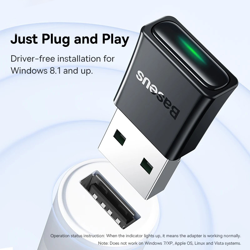 Baseus BA07 Adapter USB Bluetooth Bluetooth 5.3 Dongle Adaptador do laptopa PC Bezprzewodowy głośnik Odbiornik audio Nadajnik USB