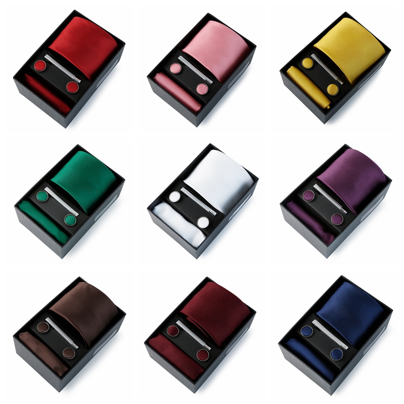 Cravate de mariage pour hommes, couleur unie, en soie, poche carrée, coffret de luxe de styliste pour hommes, accessoire de mariage