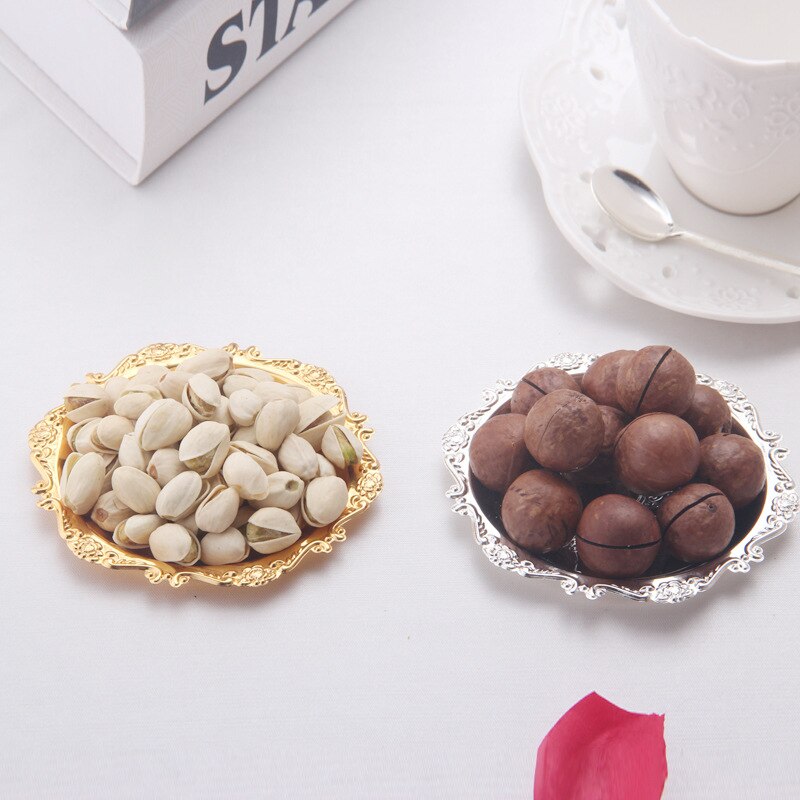 Silver Golden Iron Tray Glossy Plate for Decoration Ornaments Buffet Fruit Cake Party Supplies Dessert Sundries Storage Plates
