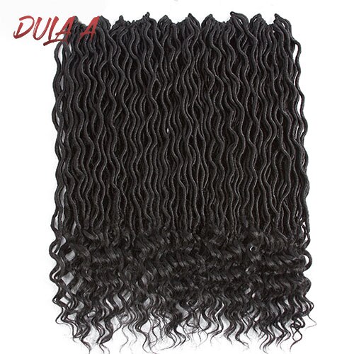 Dula A 20Inch Long Faux Locs Curly Crochet Hair Ombre Dark Brown Synthetic Braiding Hair Extensions 24 Strands/Pack: #1B / 8Pcs/Lot