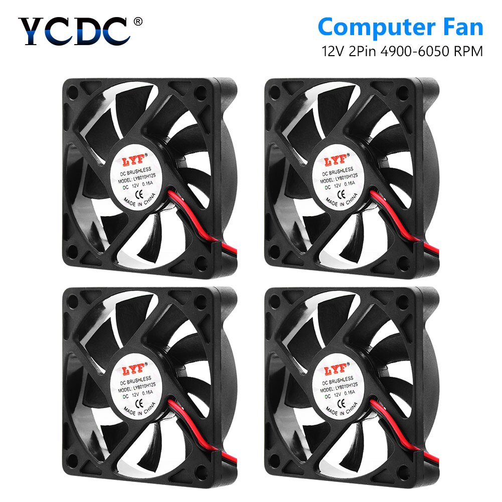 60mm 12V DC Kühlung Fan 6010 Computer PC Fall CPU Wärme Waschbecken Ball Lager Brushless Kühler Fan 2 Stifte 60x60x10mm PC Fall CPU Fans