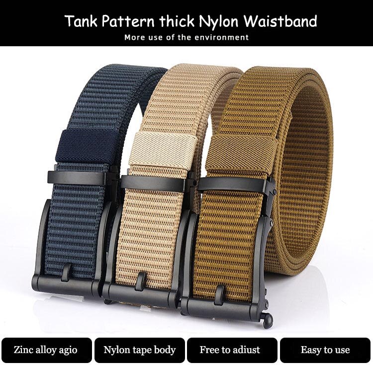 Deepeel 1pc 3.5*120cm canvas riem met automatische gesp, zonder tanden, tankpatroon, dikke nylon tailleband, heren outdoor vrijetijdsriem