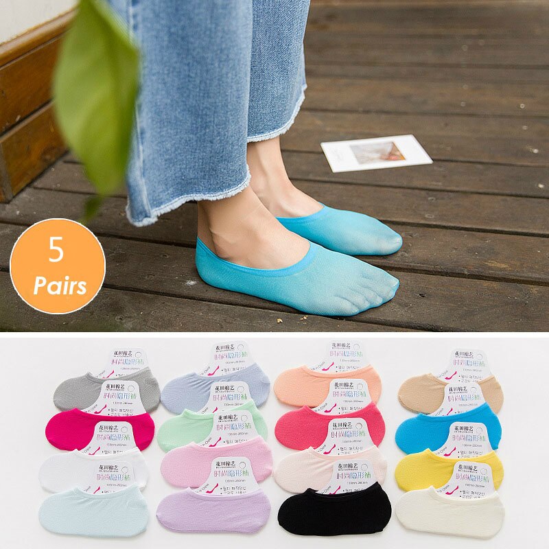 5 paar/partij dames onzichtbare sokken antislip loafer boot voering enkelsokken comfortabele sokken dames accessoires diverse kleuren