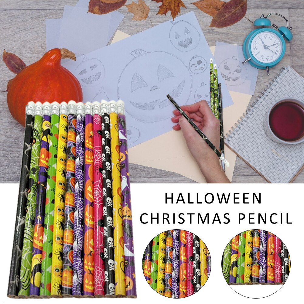 Crayons en bois thème Halloween, crayons en Graphite HB pour l'école et le bureau, papeterie mignonne