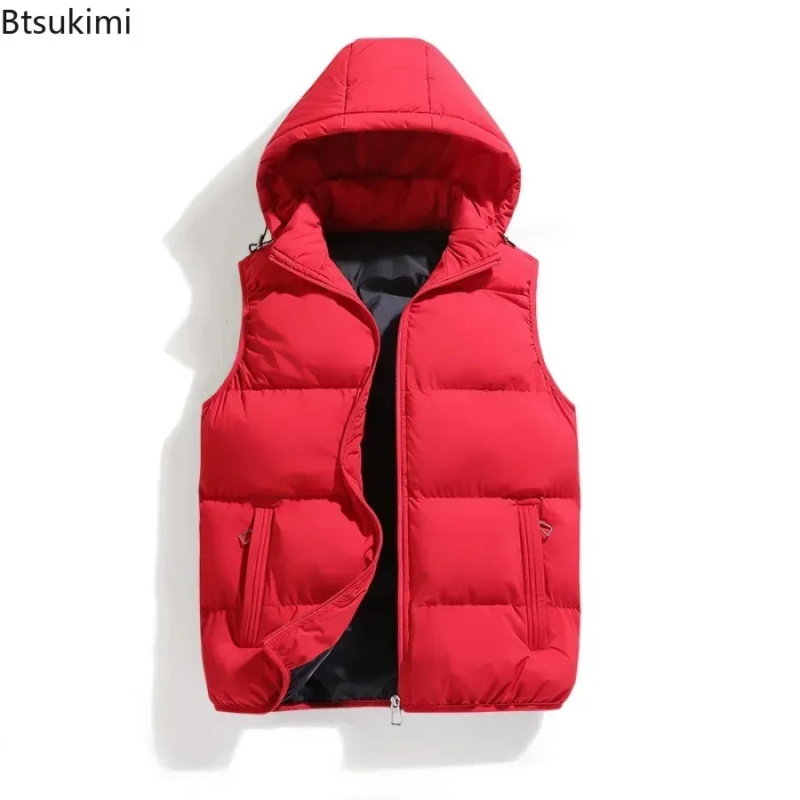 Heren Puffer Jack Mouwloze Katoenen Gewatteerde Jassen Houden Warme Capuchon Jas Dikker Herfst Winter Heren Jassen Afneembare Capuchon