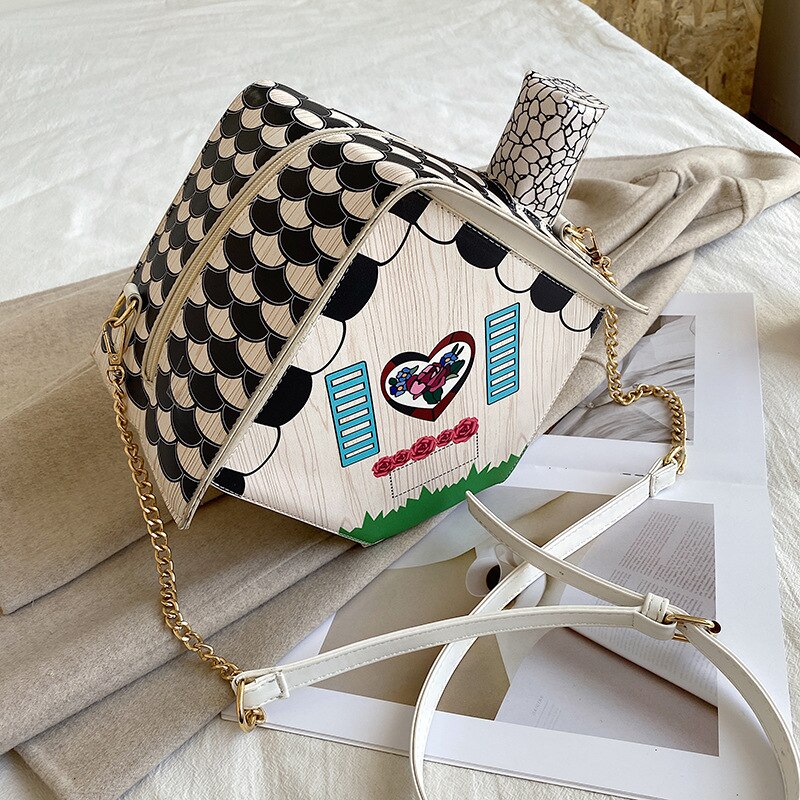 Boutique De Fgg Novelty Handtassen Huis Vorm Vrouwen Crossbody Bag Faux Lederen Schoudertas Tienermeisjes Messenger Bag