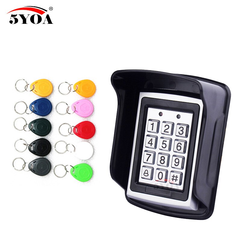 Waterproof Metal Rfid Access Control Keypad With 1000 Users 125KHz Card Reader Keypad Key Fobs Door Access Control System: B02 and 10Keys Cover
