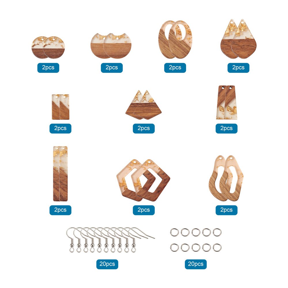 20 teile/schachtel Harz &amp; Walnut Holz Anhänger für Ohrringe Machen mit Ohrring Haken Jump Ringe Handgemachte Holz Ohrringe Kit