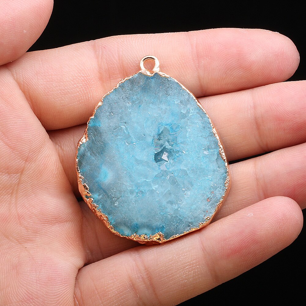 Natural Druzys Agates Stone Pendant Irregular Crystal Onyx Charms for Jewelry Making DIY Necklace Accessories 25x30-35x45mm: Blue