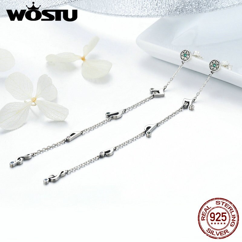 WOSTU Authentische 925 Sterling Silber Wiegenden Notizen Musik Ohrringe Für Frauen S925 Silber Edlen Schmuck CQE202