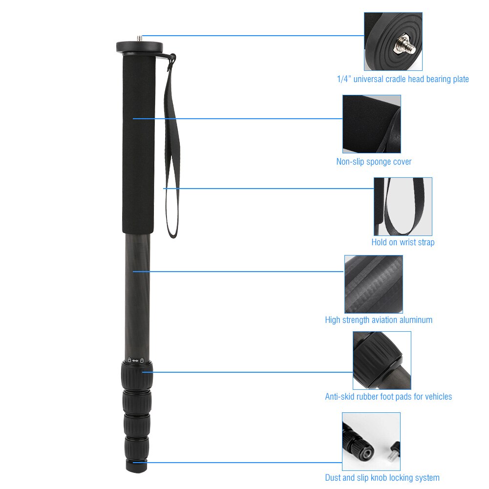 C-333 Carbon Fiber Monopod Tripod Stand with Storage Bag for