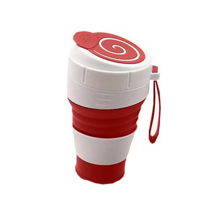 401-500Ml Organisch Silicium Composiet Reizen Mok Opvouwbare Koffie Cup Met Lekvrije Deksel Lunchbox Met stro Isolatie Cover: red 03