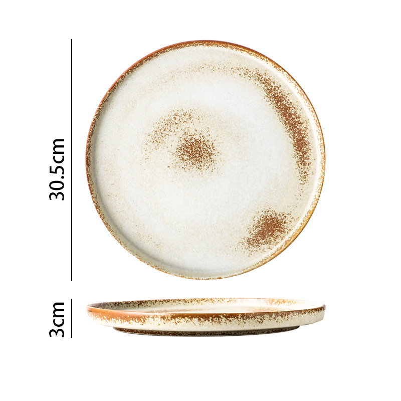 Vintage Ceramic Dinner Plate Home High-end Tableware Steak Plates and Bowls Dessert Dishes Breakfast Dish Milk Mug: J-30.5x3cm