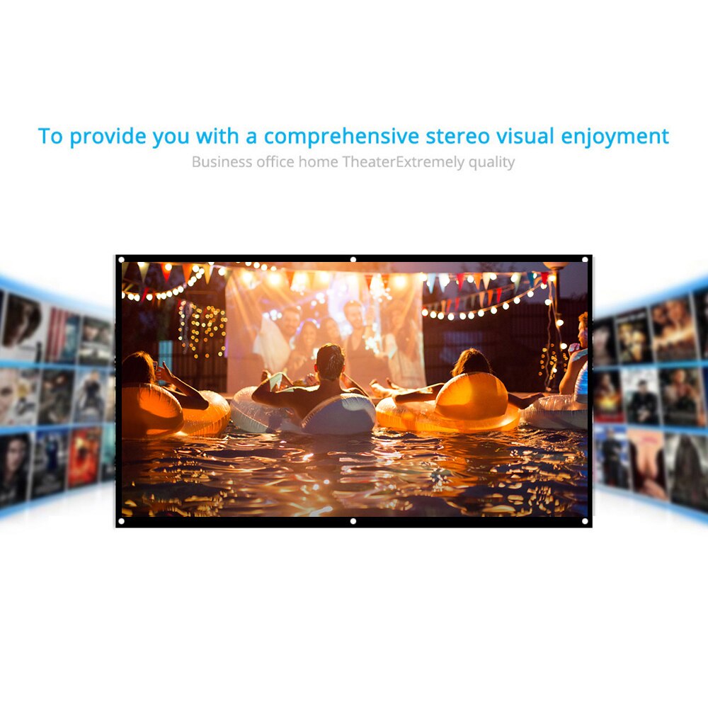 H100 Portable Projector Screen HD 16:9 White Dacron 100 Inch Video Projection Screen Foldable Wall Mounted for Home Theater