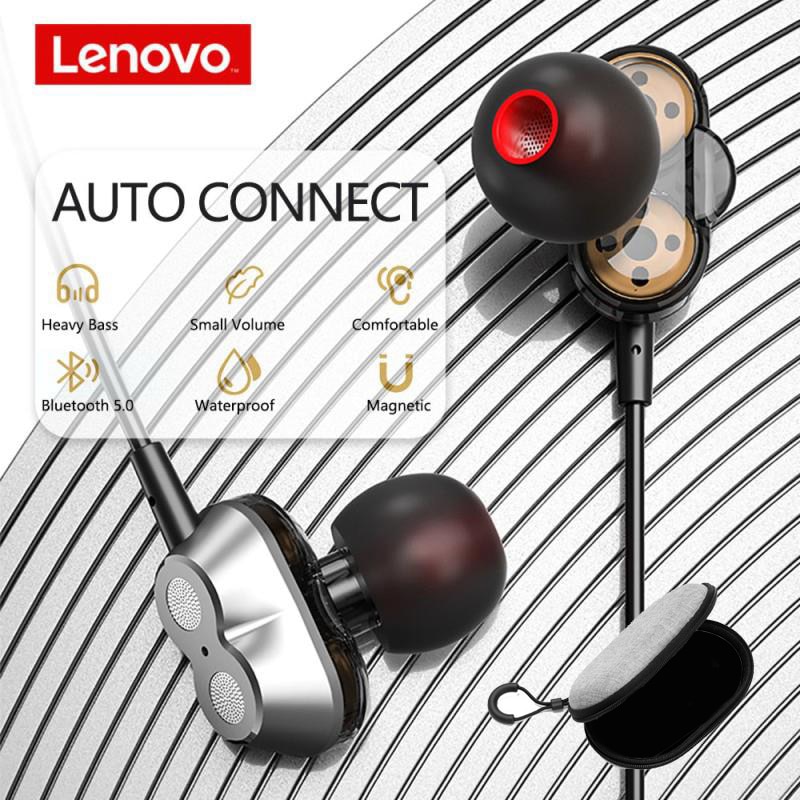 Lenovo HE08 Bluetooth 5.0 Nekband Draadloze Hoofdtelefoon Dual Dynamische 4 Driver Metal Hifi Stereo Sport Magnetische Headset