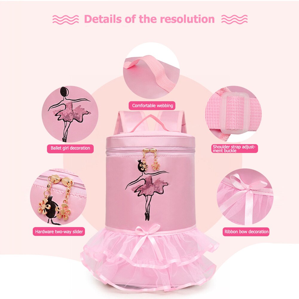 Girls Ergonomic Cute Bow Tie Ballet Dance Lace Backpack Adjustable Strap Kids Latin Dance Tote Bags Costume Clothes Shoes Dress