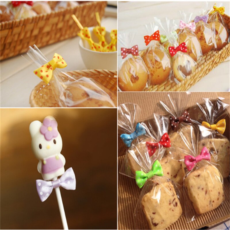 100 sztuk przeźroczyste tworzywo sztuczne celofan taśma klejąca Stick skręt lizak herbatniki opakowanie prezent torba płaska kieszeń torba na ciasteczka worek na cukierki