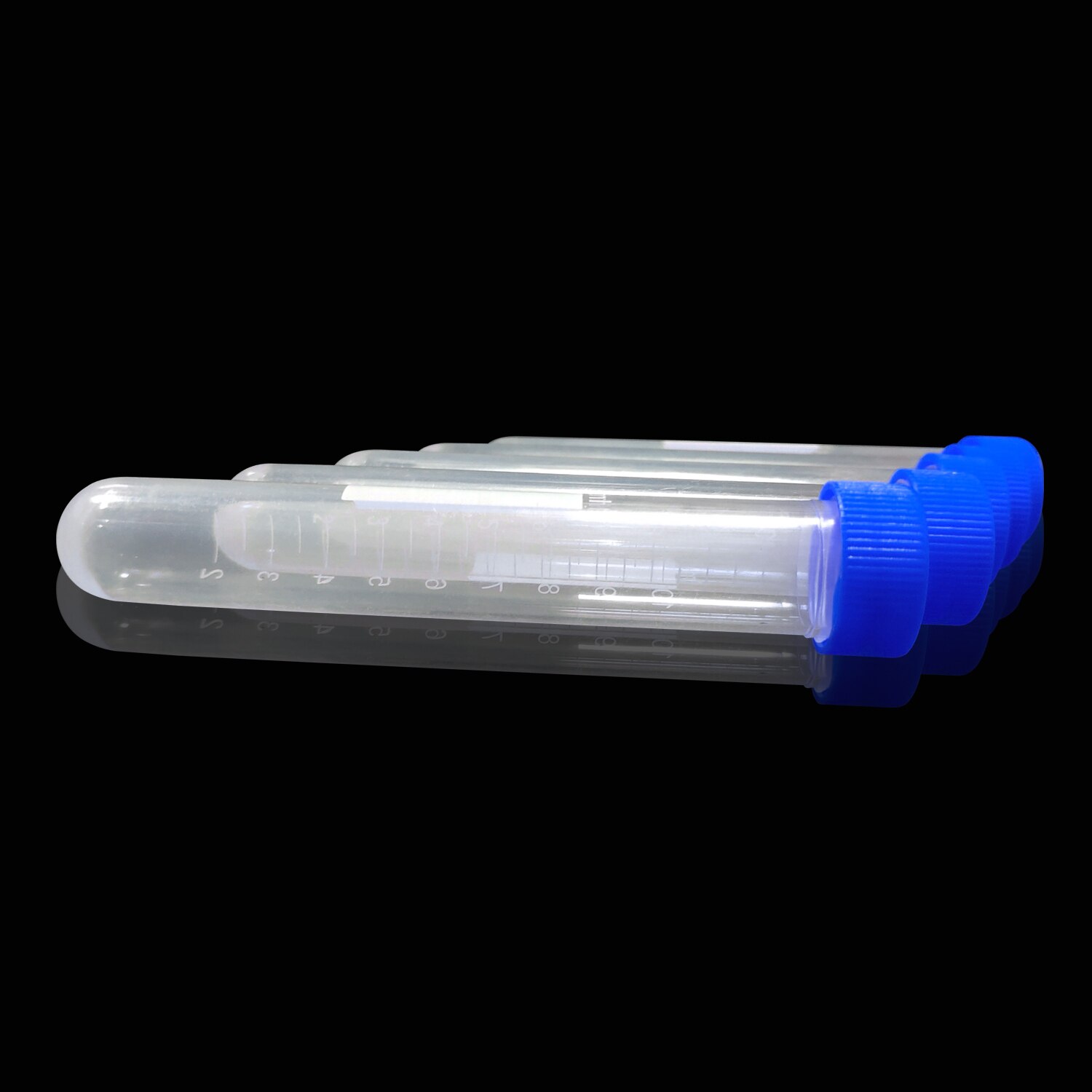 10ml Plastic Centrifuge Tubes, Round Bottom, Graduated Marks, blue Screw Cap, Pack of 100pcs