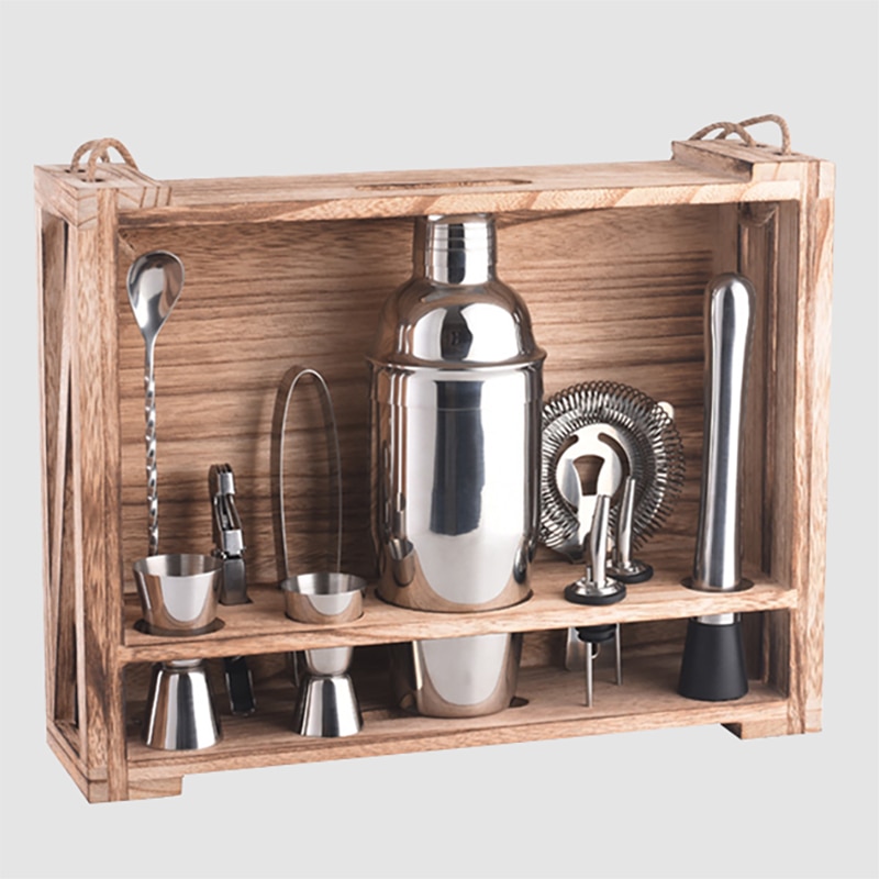 OAPE-Juego de Herramientas de acero inoxidable para Bar, Kit de Coctelera de madera de bambú, mezclador de vino, Coctelera, Moscow Mule, 700ml, 28oz
