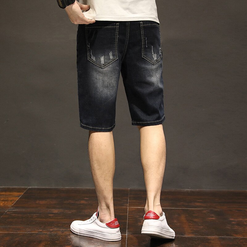 Grande taille 40 42 44 46 hommes Short en jean été Style classique noir trou Stretch coupe ajustée Denim Short Bermuda homme