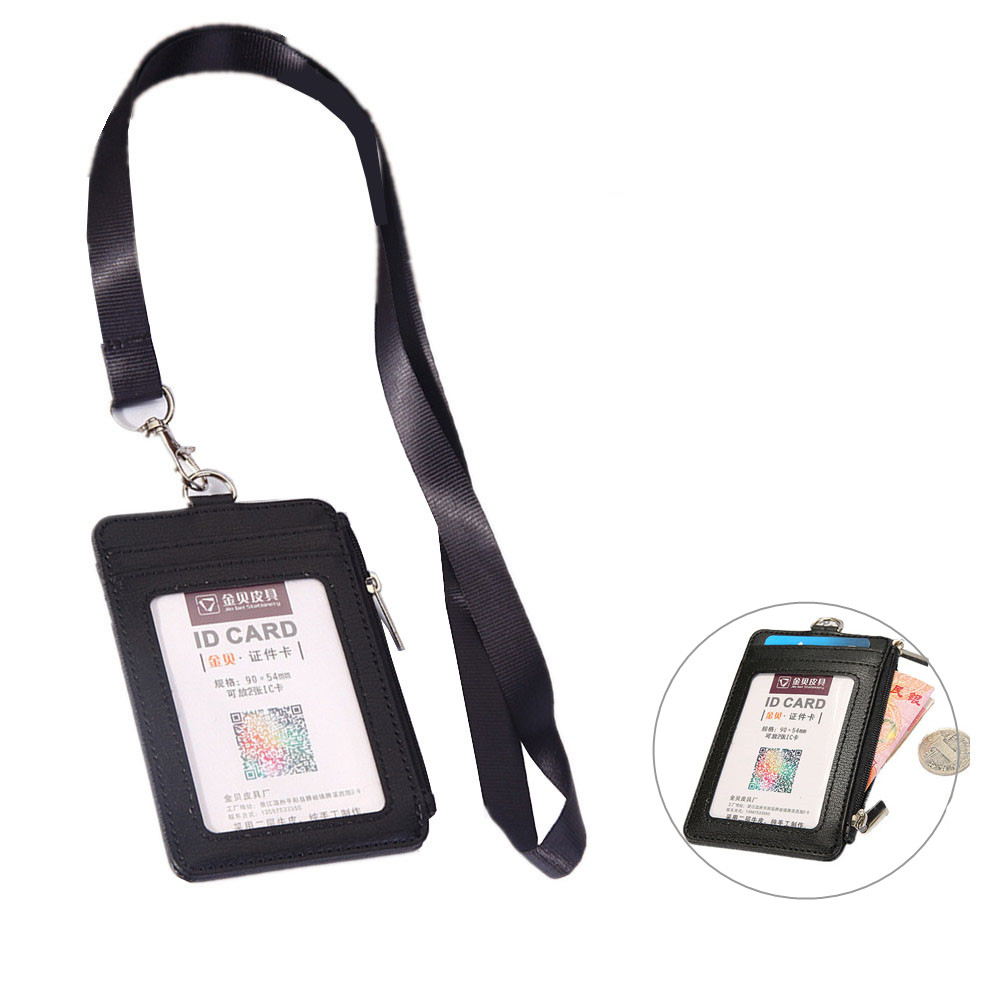 Unisex mini id-kortholdere med nakkestropp bedriftskredittkortholder bankkortetui arrangør lommebok glidelås kort lommebok