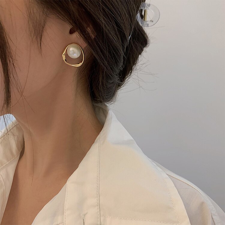 Franse Retro Irreguar Ronde Parels Clip Oorbellen Eenvoudige Temperament Imitatie Parels Clip Oorbellen Geen Piercing