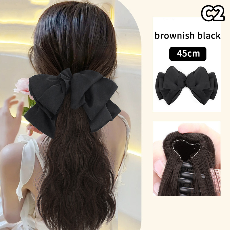 Extensions capillaires synthétiques longues et bouclées pour femmes, postiche avec nœud, pince à cheveux naturelle, postiche moelleuse: GOLD
