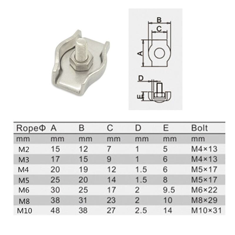 5 Pcs 304 Roestvrij Staaldraad Clip Enkele Grips Kabel Klem Marine Hardware
