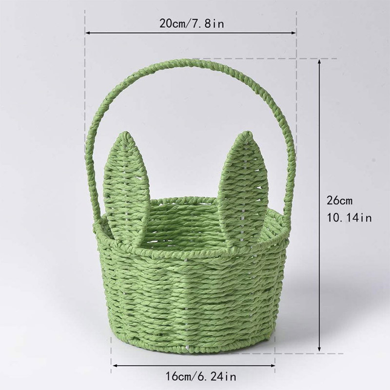 Cute Bunny Ears Woven Basket Paper Rope Braided Flower Basket Easter Decoration Home Picnic Fruit Hand-held Sundries Organizers: Yellow