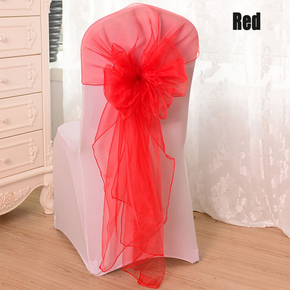 25 stuks/partij 60 x 275cm rood roze wit 16 kleuren organza stof strik stoel sjerp voor bruiloft feest evenement banket decoratie: Rood