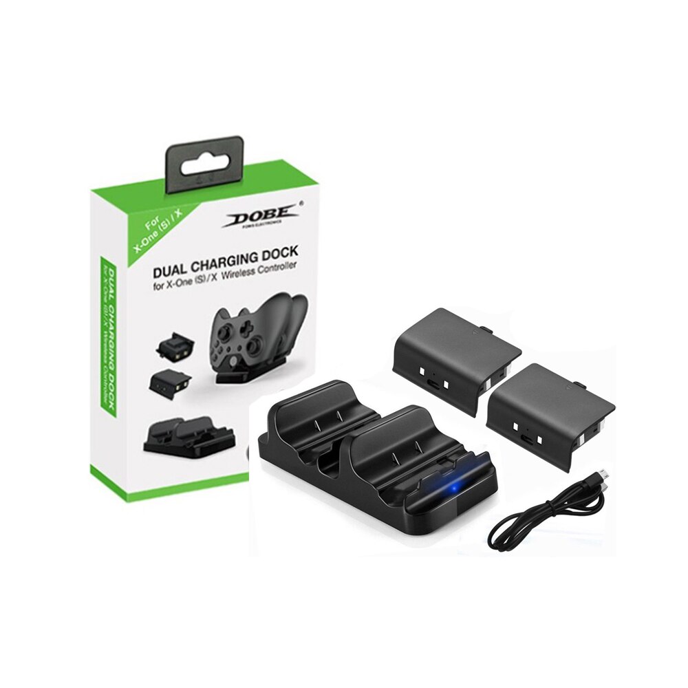 Fast Charger For XBOX ONE Controller Dual Charging Dock Charger + 2pcs Rechargeable XBOX ONE Controller Battery Stander For XBOX: Black