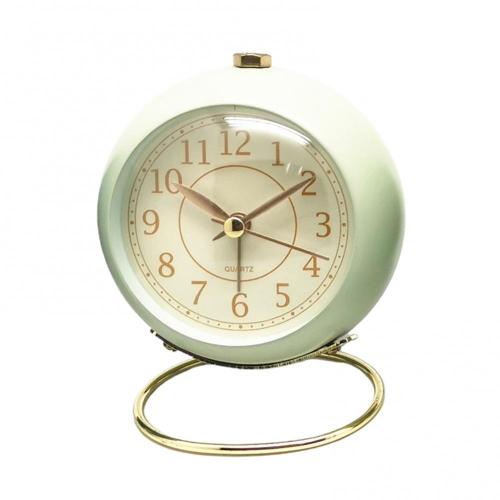 Mini Cute Desktop Metal Round Alarm Clock Night Light Home Bedroom Decoration: Light Green