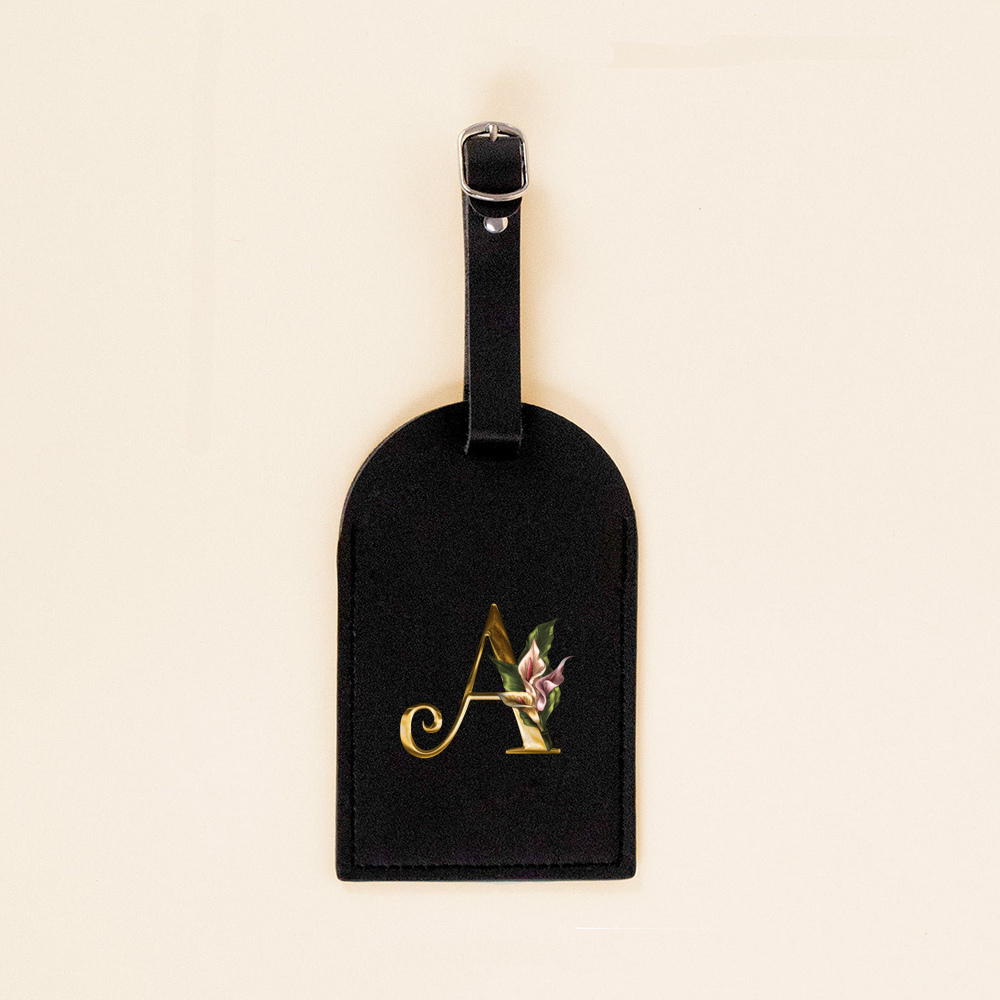 Initial Flower Print Women PU Leather Luggage Tag Suitcase Label Baggage Boarding Bag Tag Travel Neceser Accessorie for Her: green