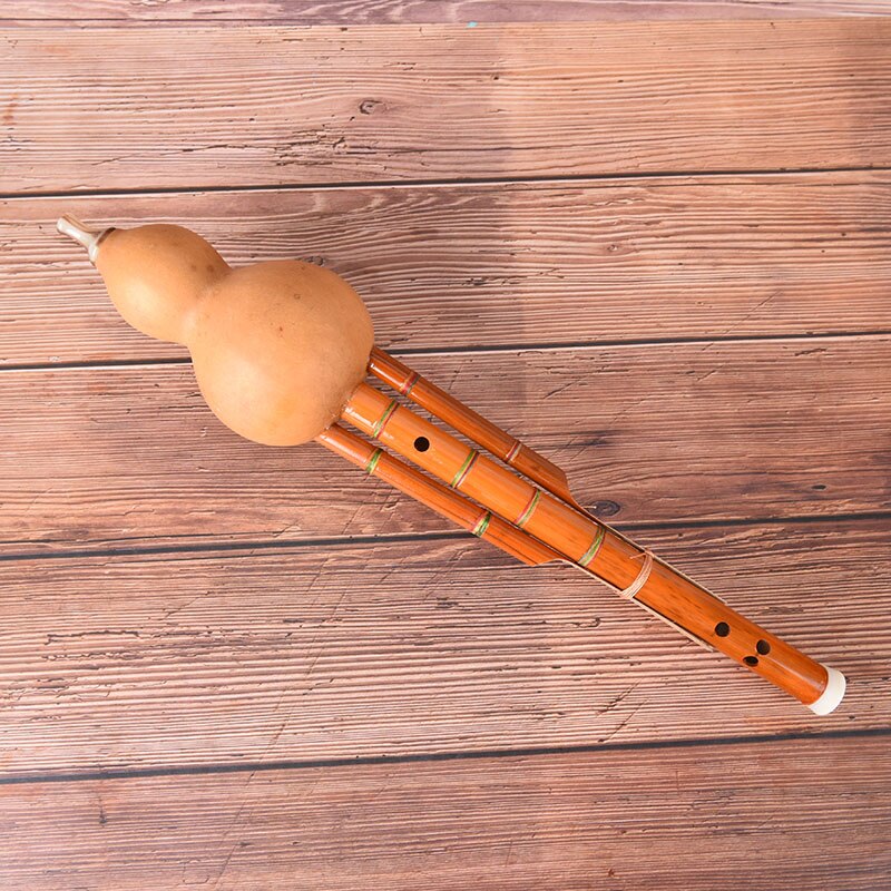 Hulusi-instrumento Musical chino hecho a mano para principiantes, flauta de Cucurbit de calabaza de bambú marrón, tecla C para amantes de la música, 40x8CM, 1 unidad