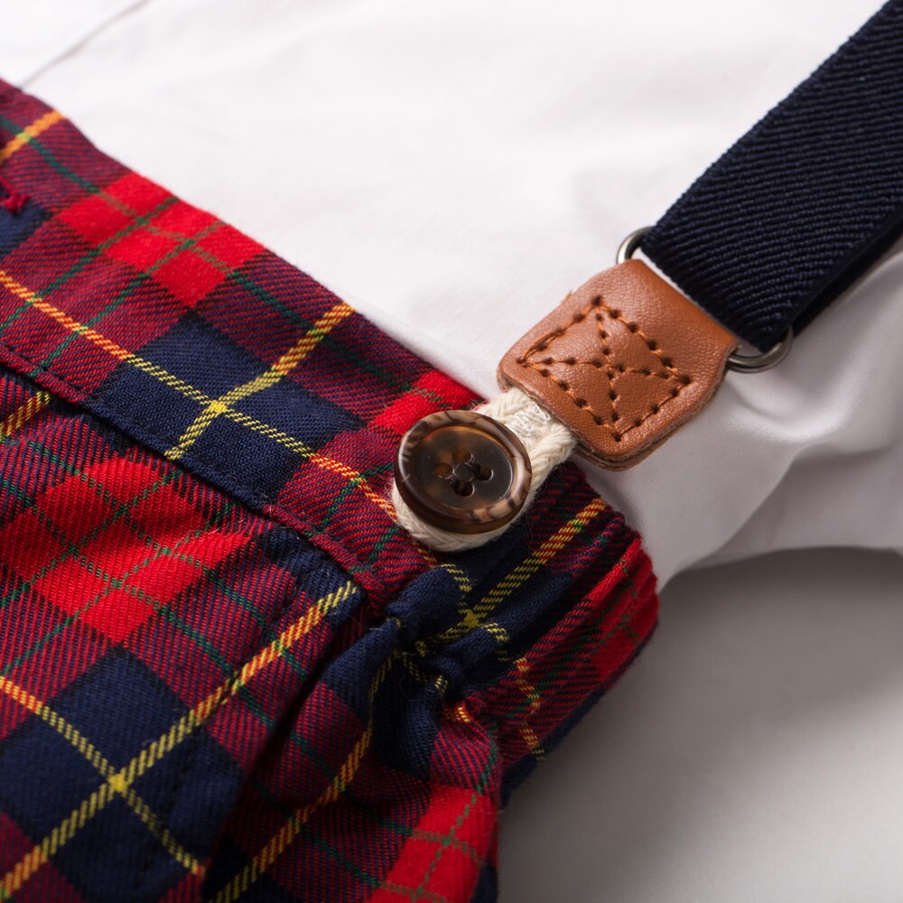 Sommer Jungen Hochzeit Outfit rot Plaid kurze Hose Weißes Hemd Fliege 1T Geburtstag Party Kleinkind Jungen Anzug Chlidren kleidung