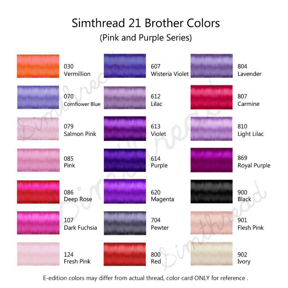 Simthread Polyester Embroidery Machine Thread 21 Brother Colors - Pink and Purple, 800Y with Upgraded Snap Spools