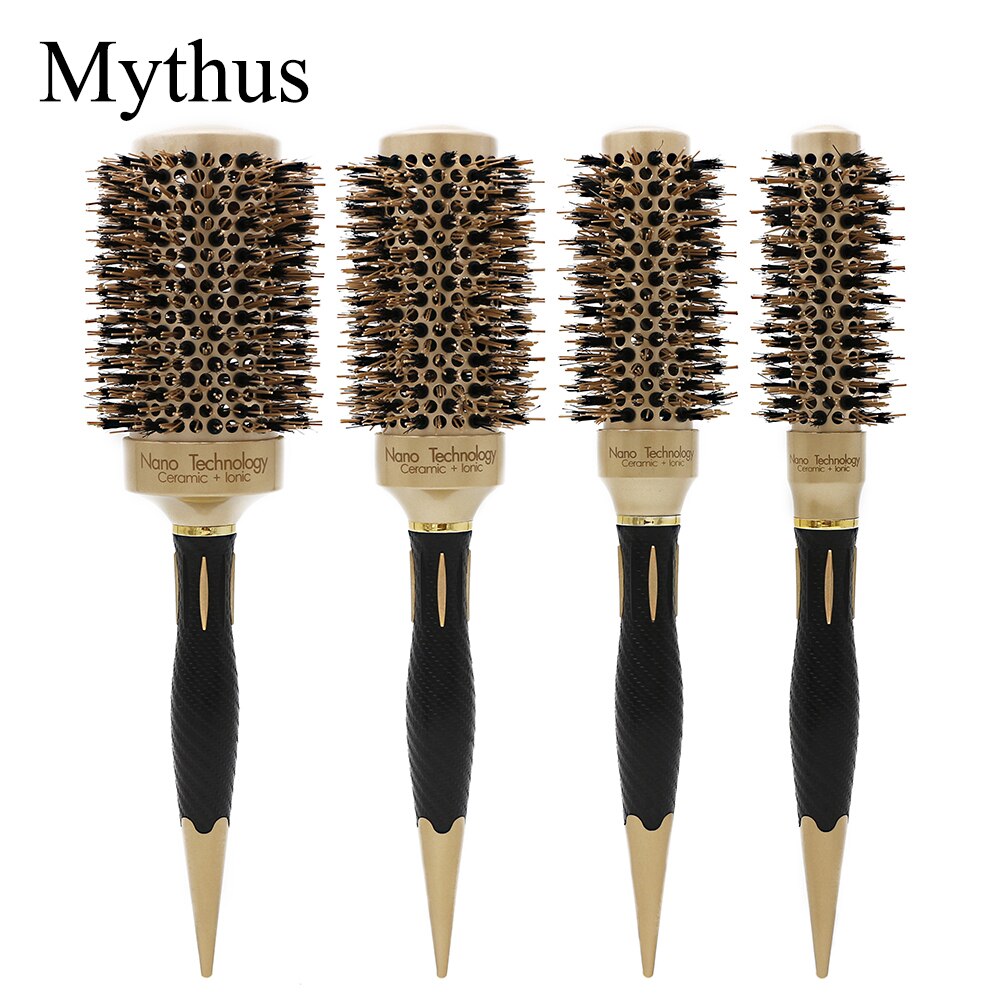 Handle Gold Hair Round Ceramic Brush 4 Sizes Boar Bristle Hairdressing Thermal Brush For Hair Curling Aluminum Barrel Comb
