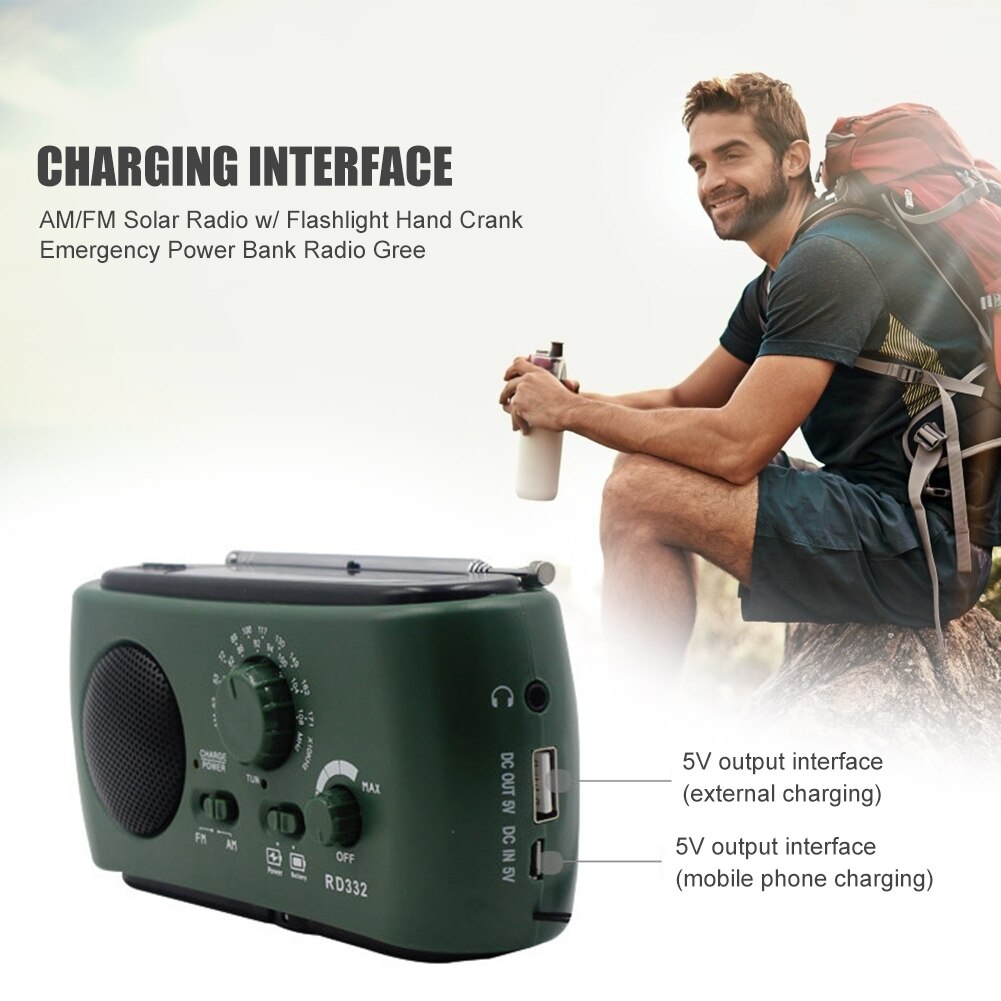 Solar Radio Hand Crank Radio AM/FM Weather Emergency Portable w/3 LED Flashlight Musical Enjoyable Instrument Supply