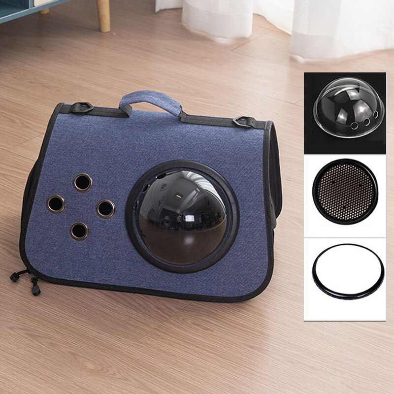 Cat bag go out carrying bag pet bag cat diagonally portable cat cage cat school bag space capsule cat backpack supplies: Navy Blue