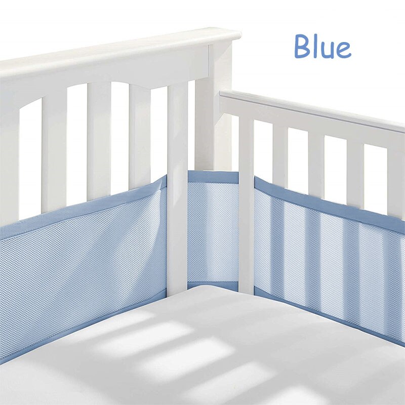 Babyinner 2 Teile/satz Baby Krippe Stoßfänger Atmungsaktives Gittergewebe Sommer Kopf Schutz Anti-kollision Haut-freundliche Zaun Baby Dekor kinderbett Gesetzt: Blau