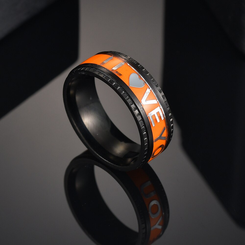 Anillos fluorescentes con letras de amor para hombre y mujer, joyería con brillo en la oscuridad, color negro, luminoso, a la , talla 13: 13