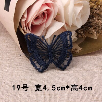 Parches bordados de encaje azul oscuro azul marino, iones para coser en ropa, apliques de mariposa y flores de Organza para ropa, pantalones vaqueros, vestido, rayas DIY: Azul