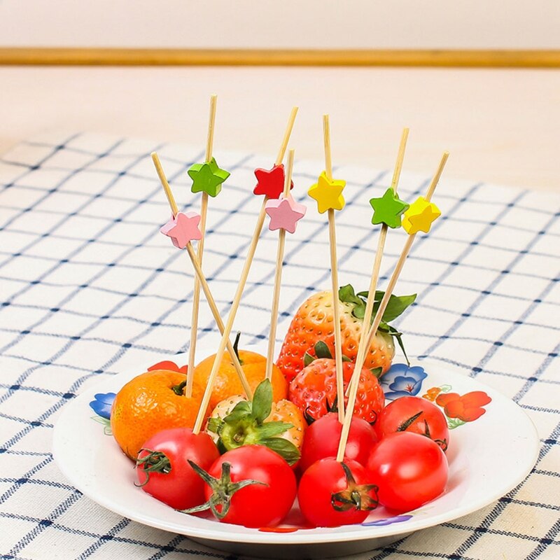 100pcs 12cm Disposable Bamboo Fork Buffet Fruit Desserts Pick Skewer Food Cocktail Sandwich Stick