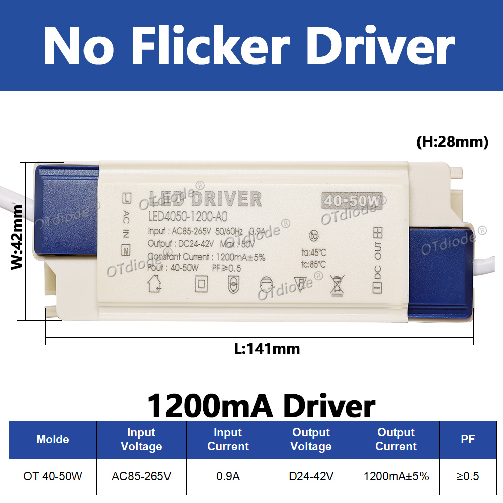 Transformateur de pilote LED 20W-50W DC24-42V 500mA 600mA 700mA 800mA 900mA 1000mA 1200mA 1500mA, alimentation sans scintillement, remplacement de la durée de vie: green