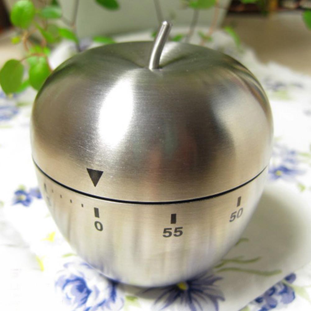 Stainless Steel Kitchen Timer Manual 60 Minutes Cooking Apple-Shaped Kitchen Timer Mechanical Rotating Alarm Time Management
