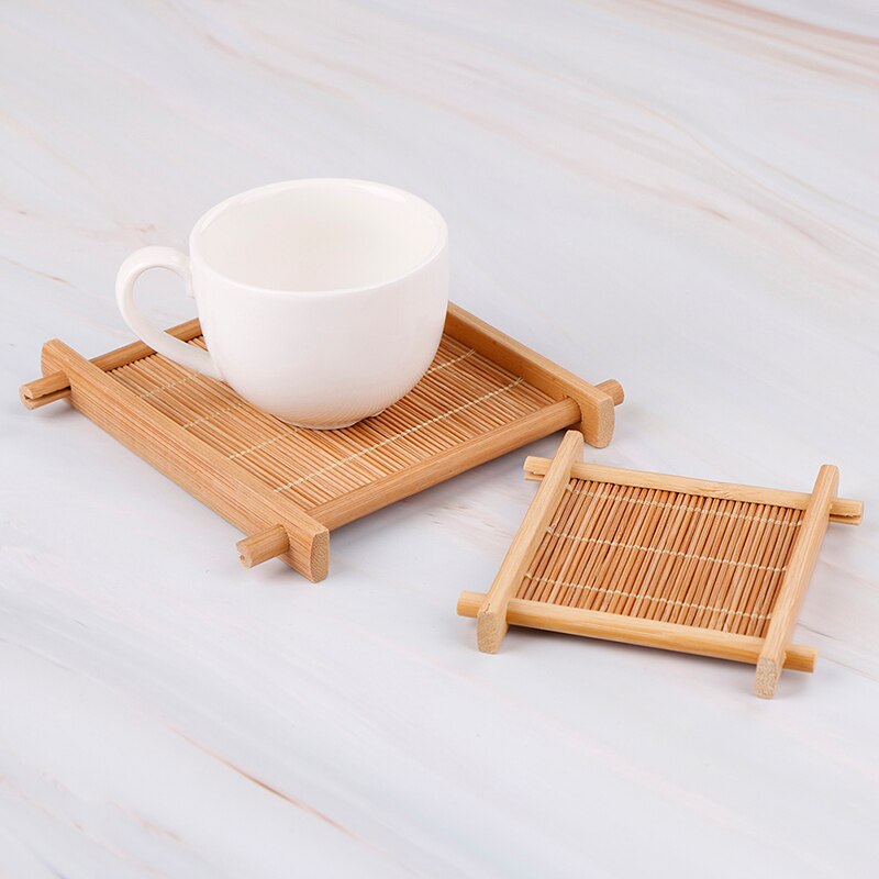 Mini Handmade Bamboo Cup Mat Coffee Cups Drinks Kung Fu Tea Accessories Table Placemats Coaster Kitchen Product Mug Pads 2 Sizes