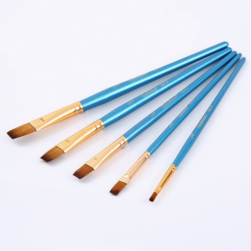 Multifunctionele Kwast Set Kids Art Levert Houten Handvat Nylon Haar 5 Stuks Aquarel Gouache Parel Blauwe Tekening Schilderen