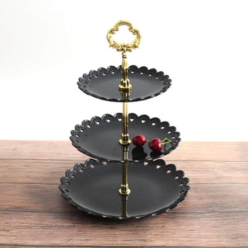 Petal Plastic Fruit Tray Three Layer Euro Style Dessert Rack Dry Fruit Storage Plate Multi Layer Fruit Plate Dessert: Black