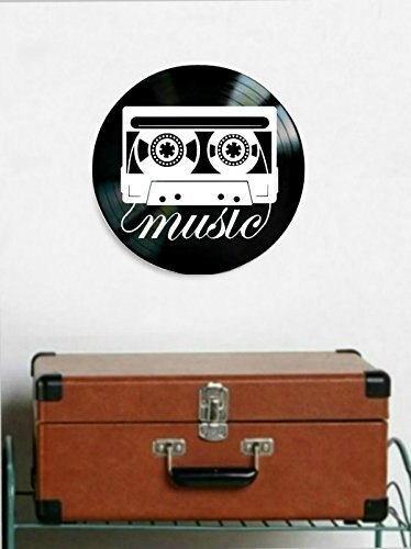 Music Cassette Tape on Vinyl Record Wall Art