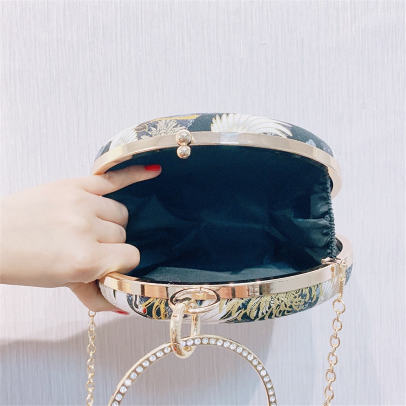 Retro Day Clutch Bags Printed Red-crowned crane Evening Bag Chain Crossbody Bag Women Handbags Wallets Diamonds Evening Bag